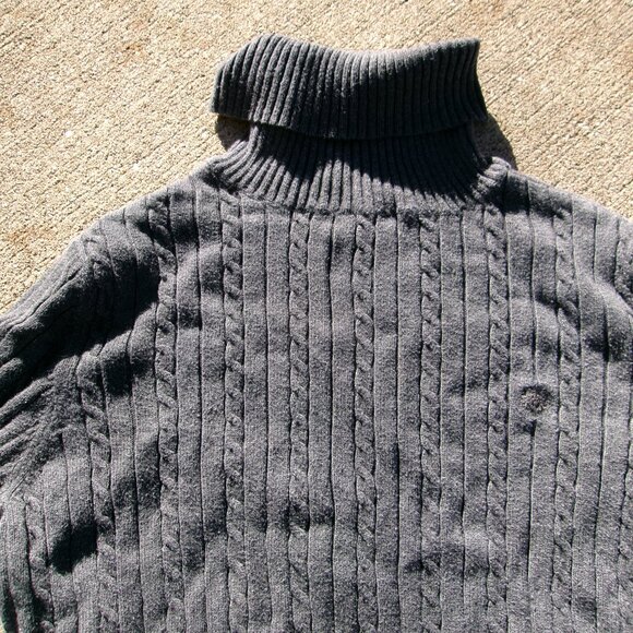 IZOD Turtleneck Ladies Womens Gray Cable Knit Fisherman Sweater Size Medium VGUC - Picture 2 of 14
